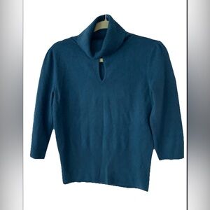 Women's Teal cashmere Sweater with Cowl Neck MED